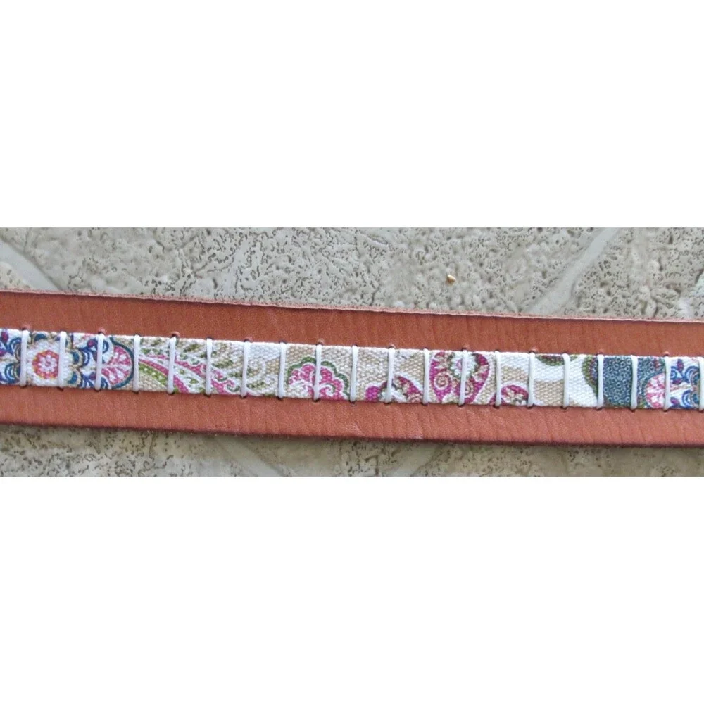 Fossil Leather Belt 40 in Multicolor Boho Festival Floral Flowers